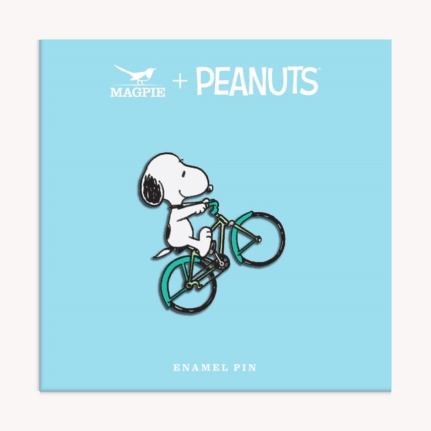 Magpie Peanuts Snoopy on Bike Enamel Pin Badge