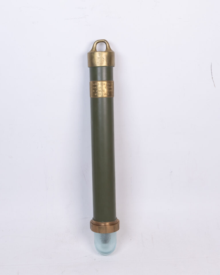 Vintage 1940 Industrial Wall Light, Green Metal & Brass Beacon