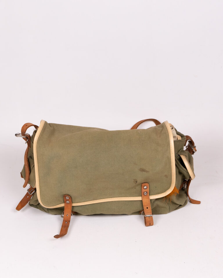 Vintage Style Olive Green Canvas and Leather Trimmed Messenger Bag