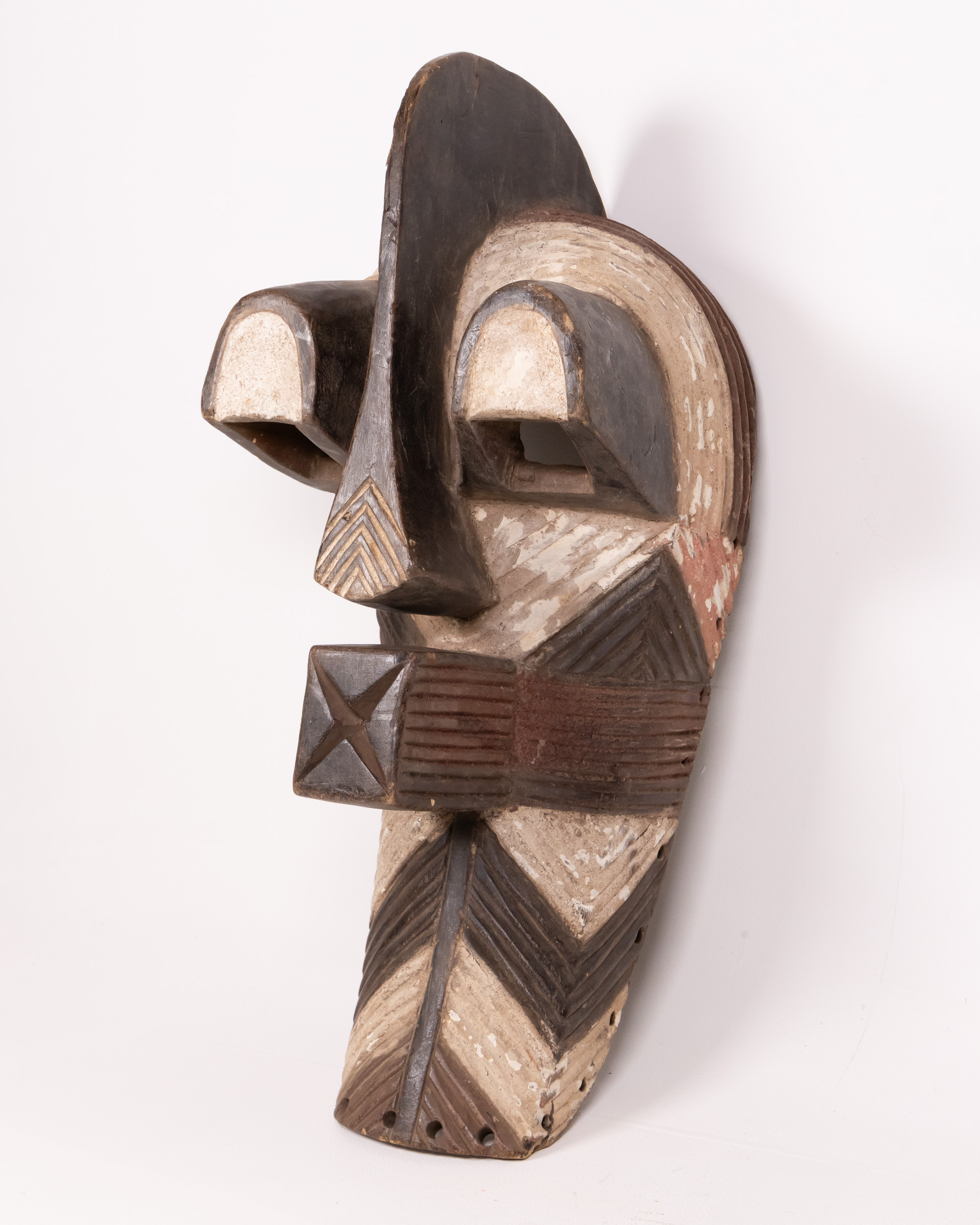 Tribal Congo Carved Wooden Mask Decorative Wall Art, Brown/White/Black