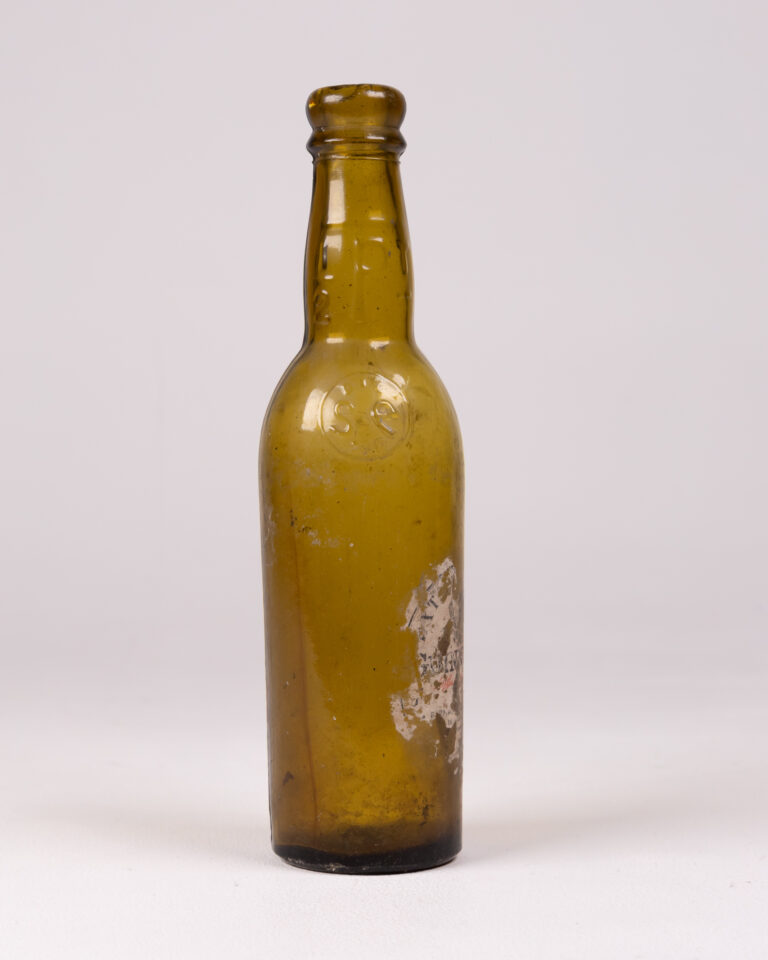 Vintage 'S&R' Embossed Olive Green Glass Bottle, Collectible Display