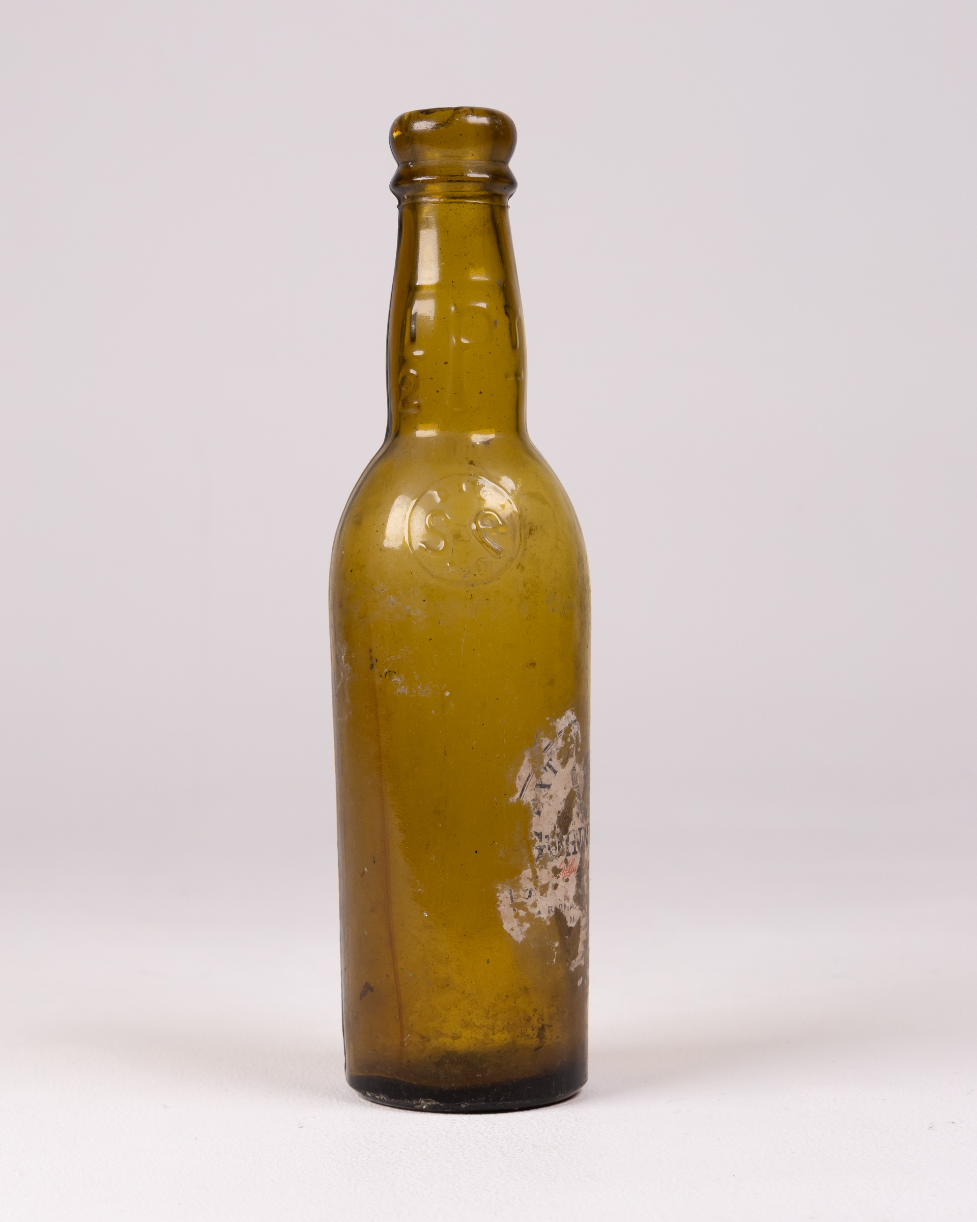 Vintage ‘S&R’ Embossed Olive Green Glass Bottle, Collectible Display