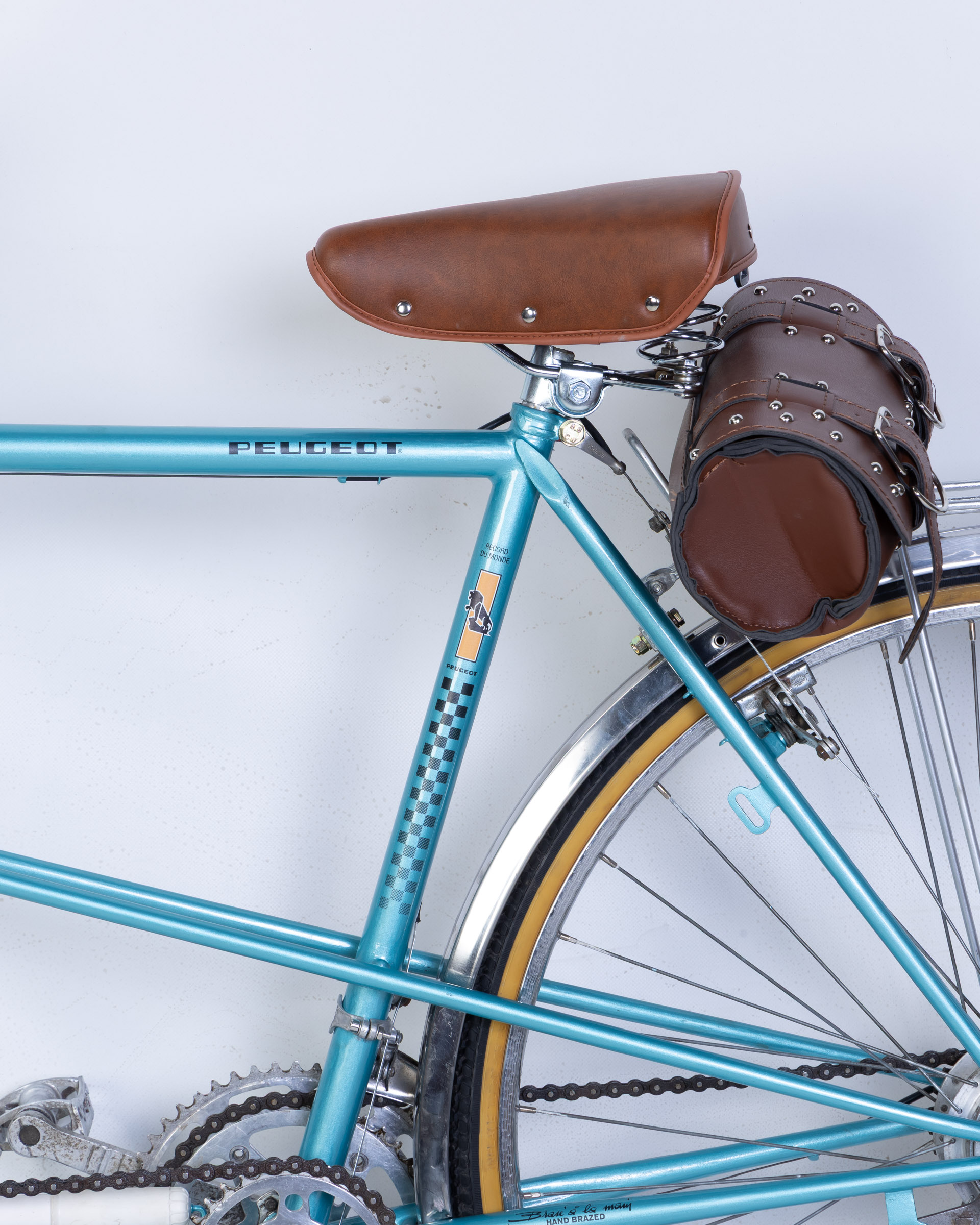 Restored Vintage Peugeot Tandem Bicycle, Turquoise Leather On