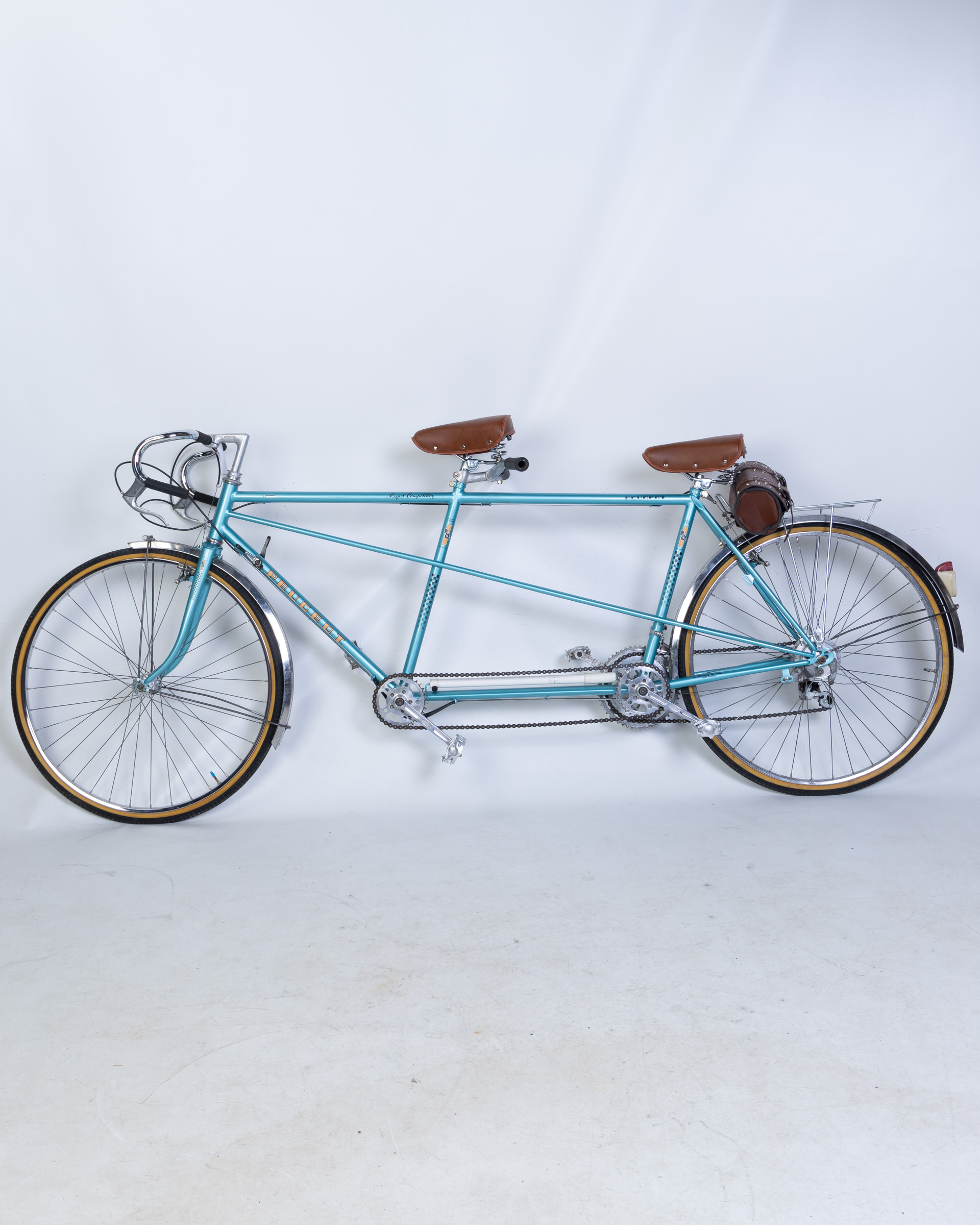 Restored Vintage Peugeot Tandem Bicycle, Turquoise Leather On - Main Image