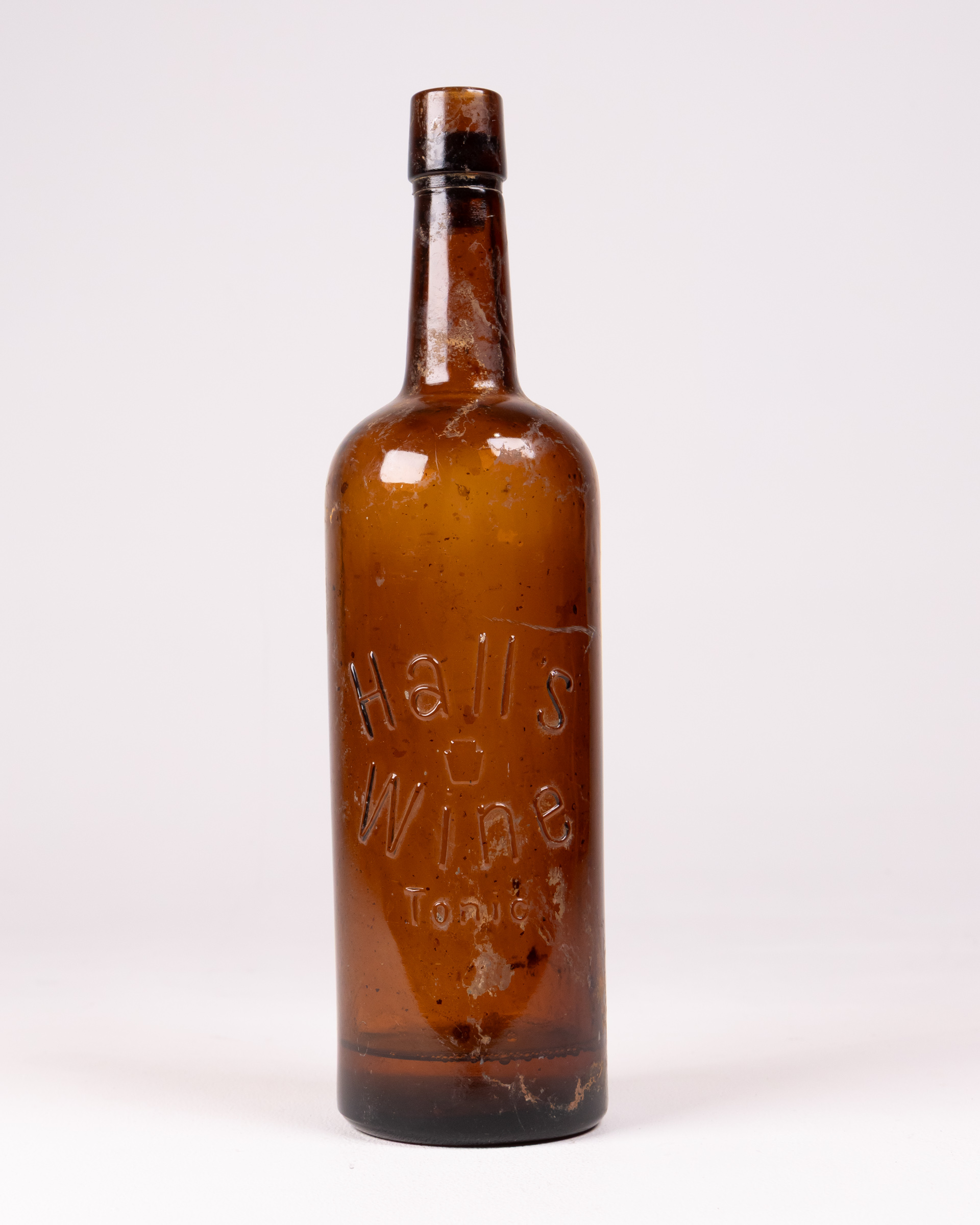 Vintage Hall’s Wine Tonic Brown Glass Bottle, Collectible Decor