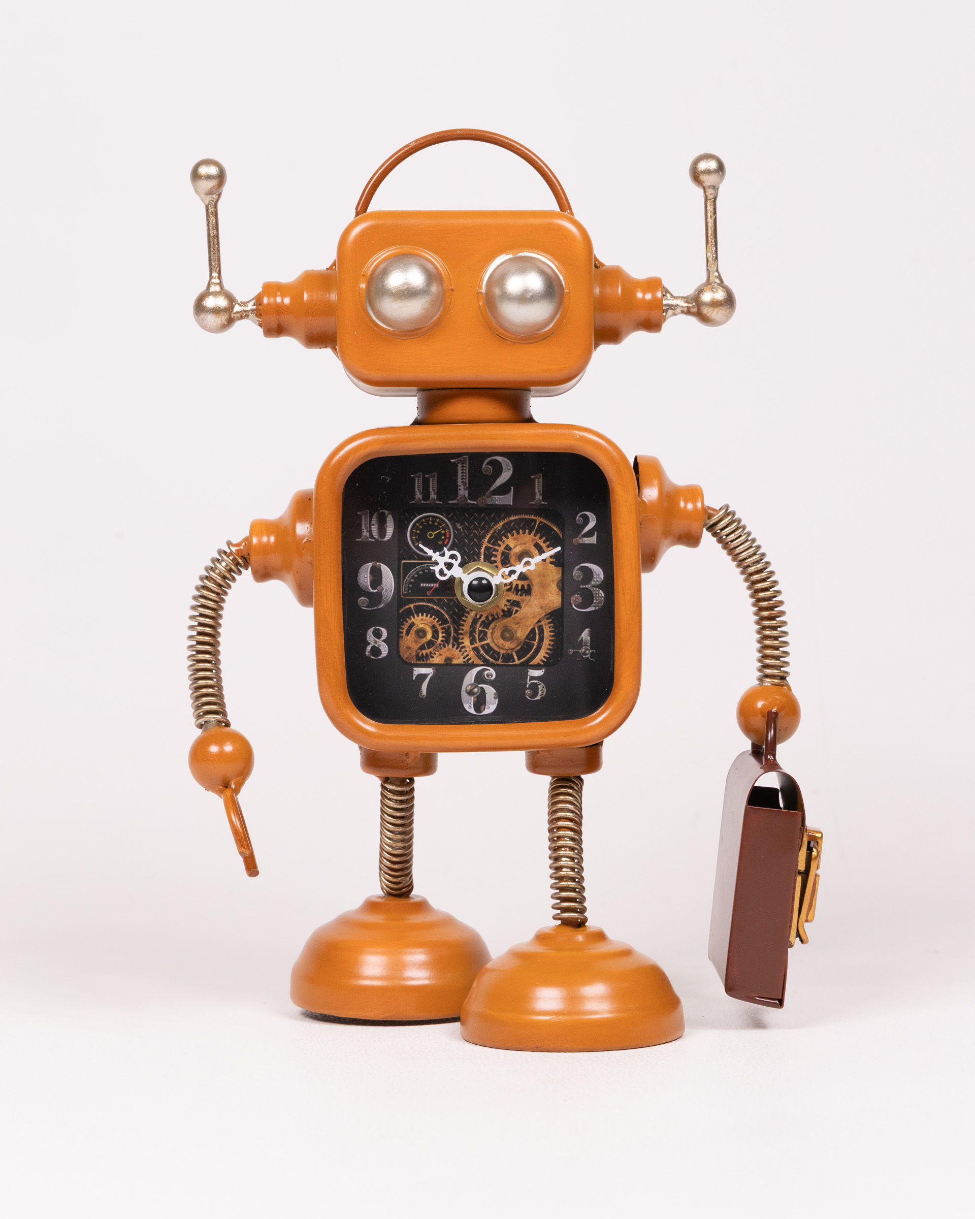 Vintage Style Orange Metal Robot with Clock Face