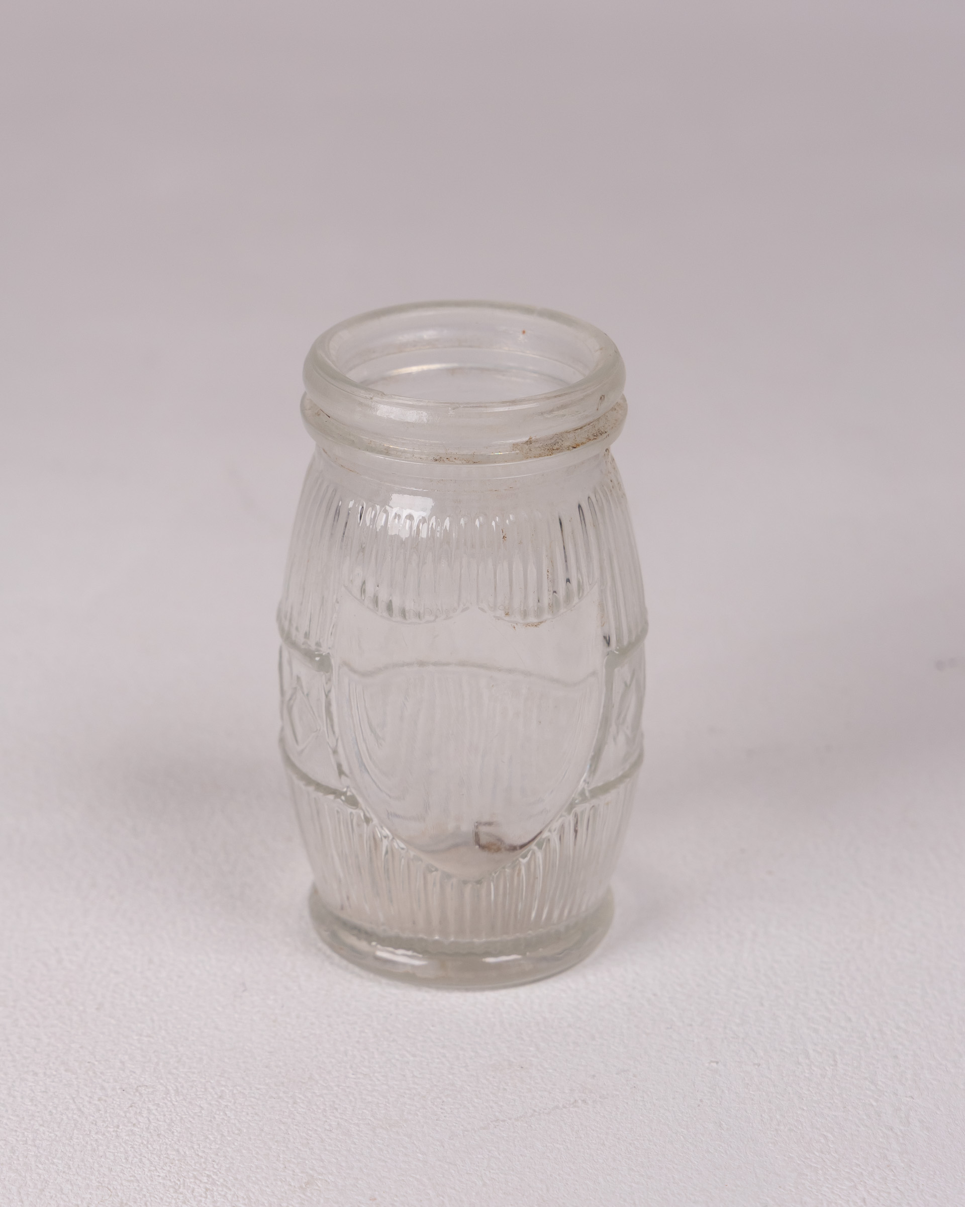 Vintage Clear Glass Small Barrel Jar with Ribbed Design