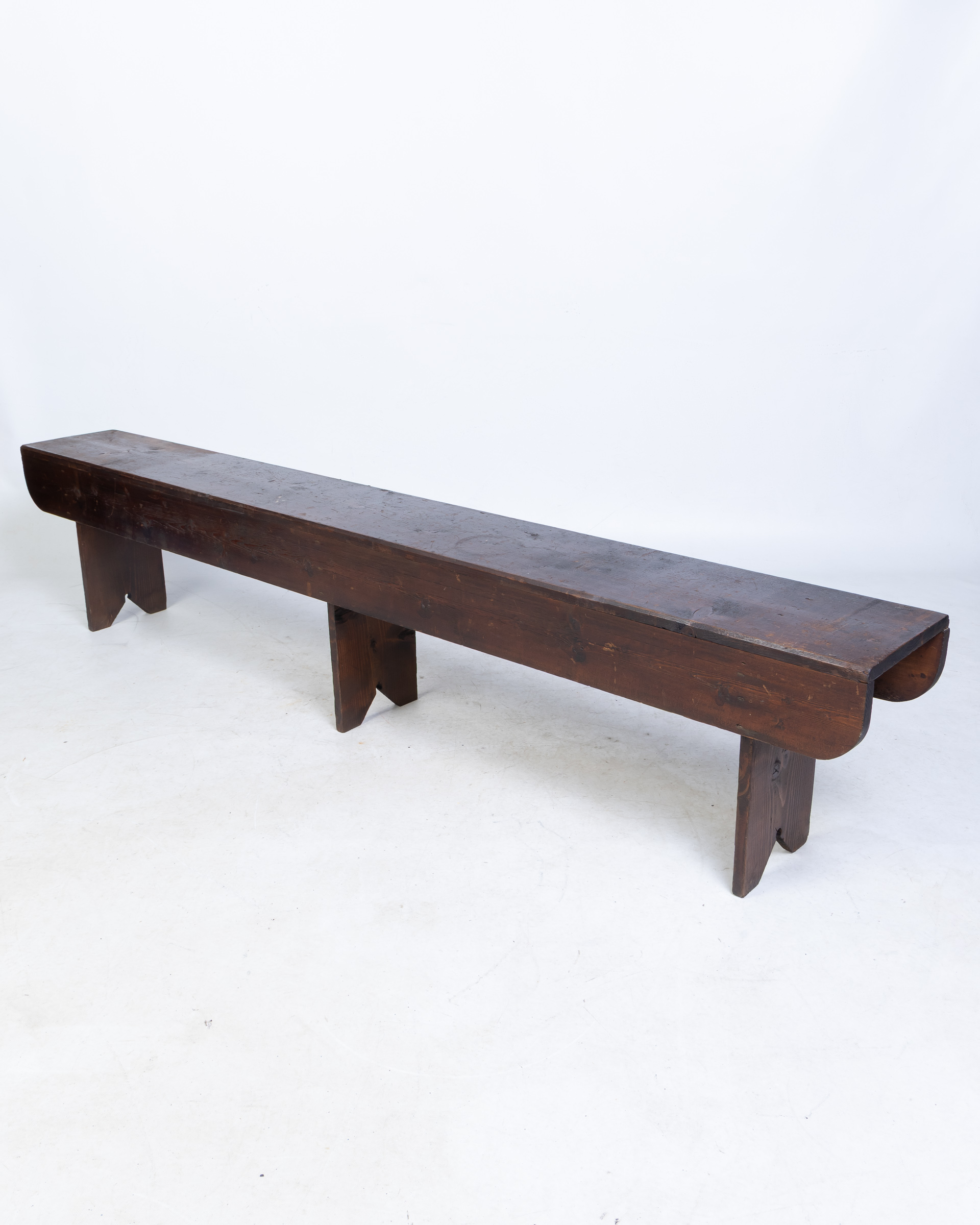 Vintage Dark Brown Wood Bench with Rounded Edges & Sturdy Legs