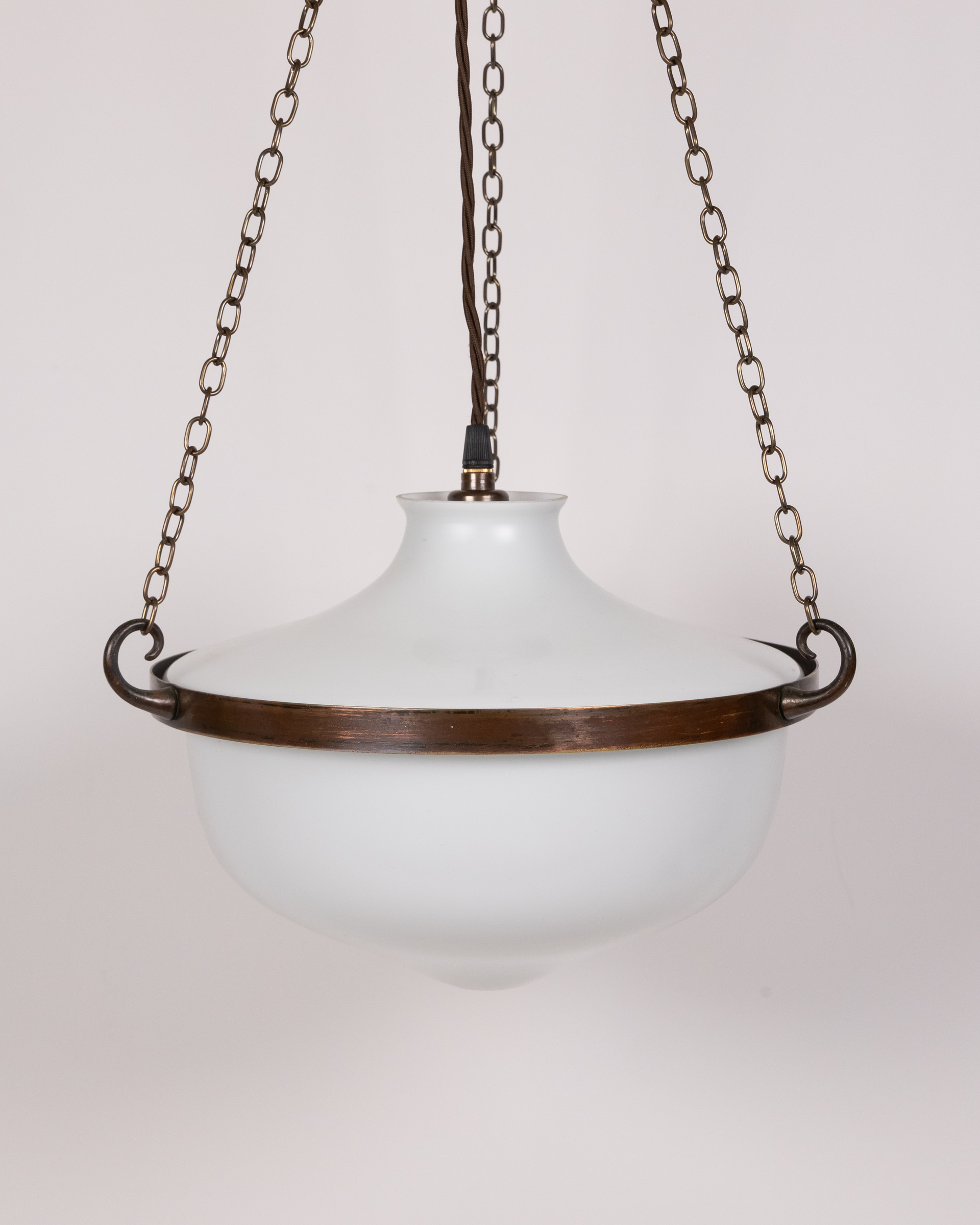 Vintage 1930s Opaline Glass Pendant Light with Brass Chain