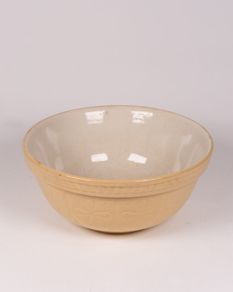 Vintage English Ceramic Mixing Bowl Cream Brown Leaf Design Kitchenalia