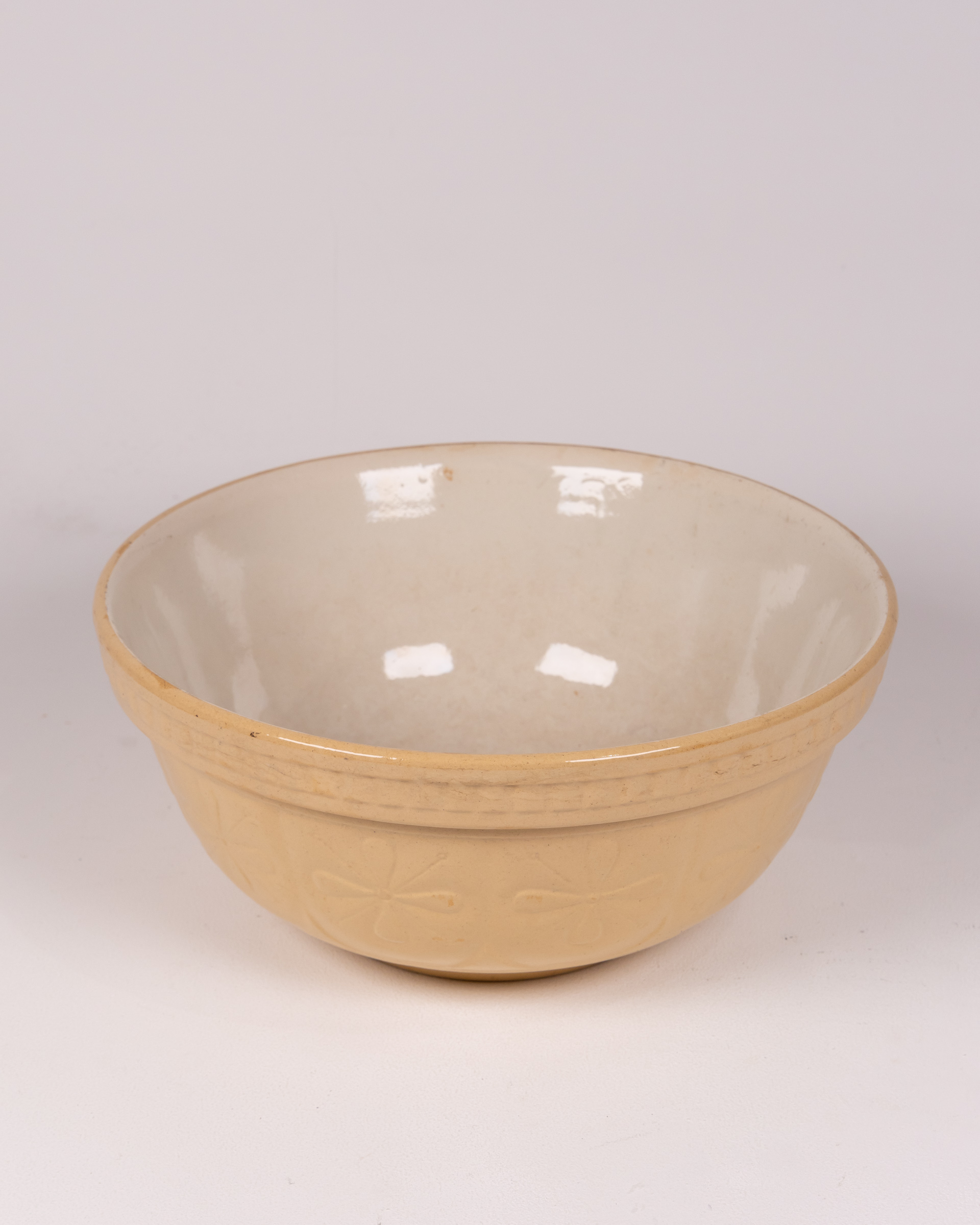 Vintage English Ceramic Mixing Bowl Cream Brown Leaf Design Kitchenalia