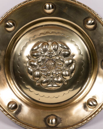 Vintage Brass Decorative Plate with Embossed Floral Design, Gold Tone