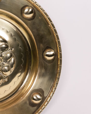 Vintage Brass Decorative Plate with Embossed Floral Design, Gold Tone