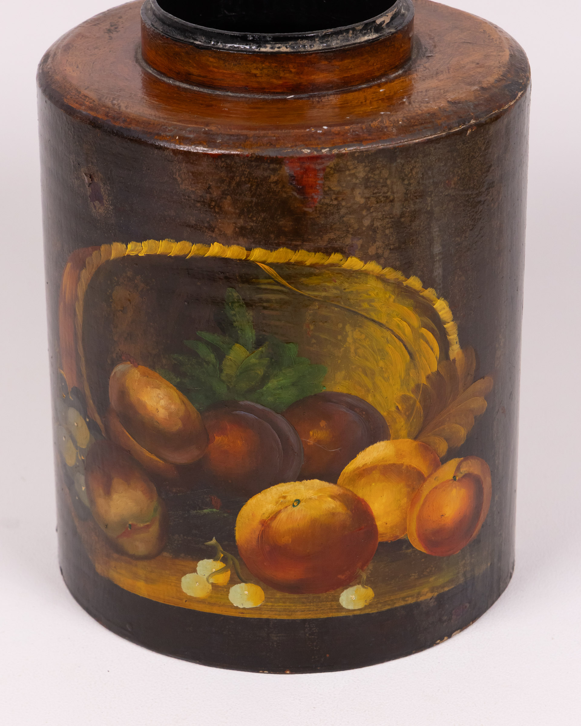 Vintage Hand-Painted Wooden Fruit Canister, Decorative Tobacco Container