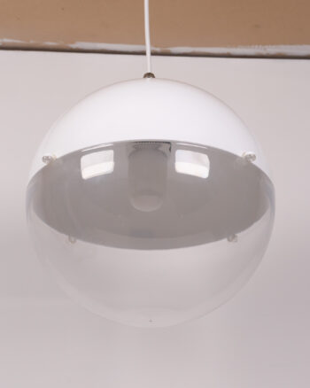 Vintage Kosiol Globe Pendant Light, White & Clear Space Age Style Ceiling Lamp