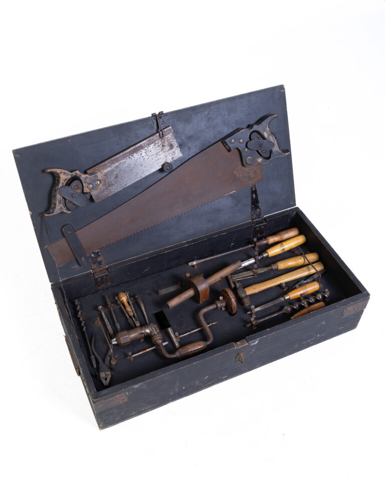 Vintage Guaranteed Tools Ltd. Wooden Toolbox with Antique Hand Tools