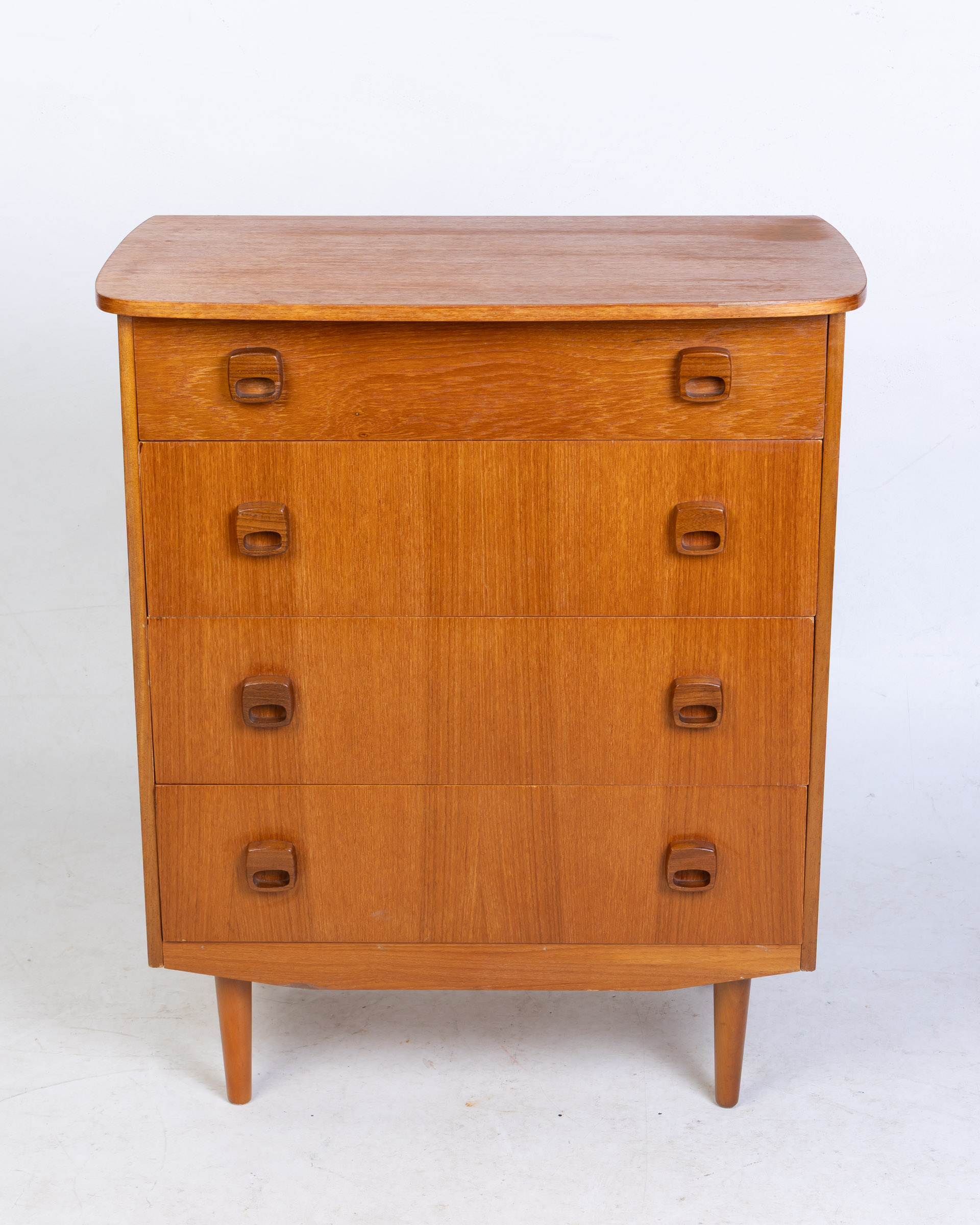 Vintage Mid-Century Teak Four-Drawer Chest with Recessed Handles