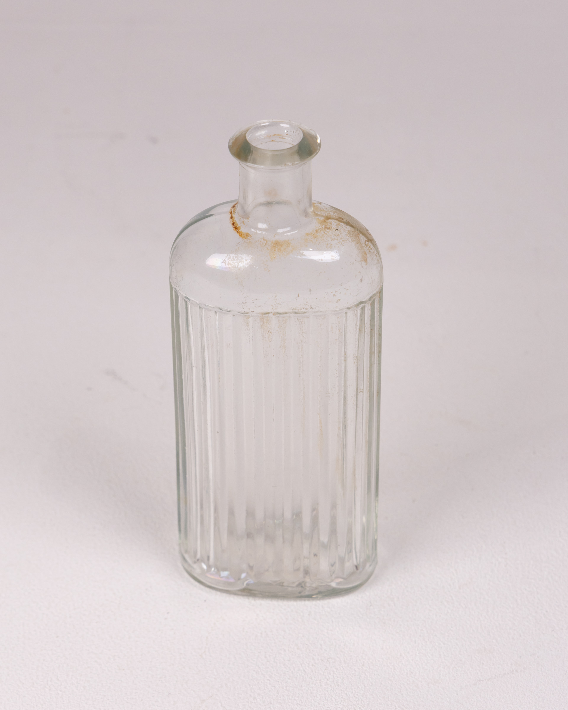 Vintage Clear Ribbed Glass Bottle, Apothecary Style, Decorative Vase