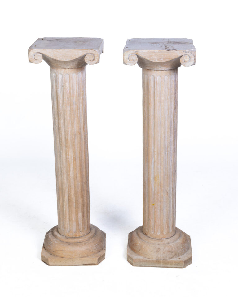 Pair of Decorative Display Columns with Ionic Capitals, Pale Stone Finish
