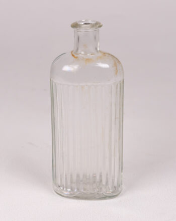 Vintage Clear Ribbed Glass Bottle, Apothecary Style, Decorative Vase