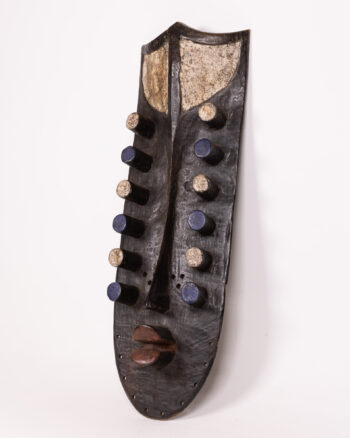 Vintage Grebo Wooden Tribal Mask with White & Blue Accents