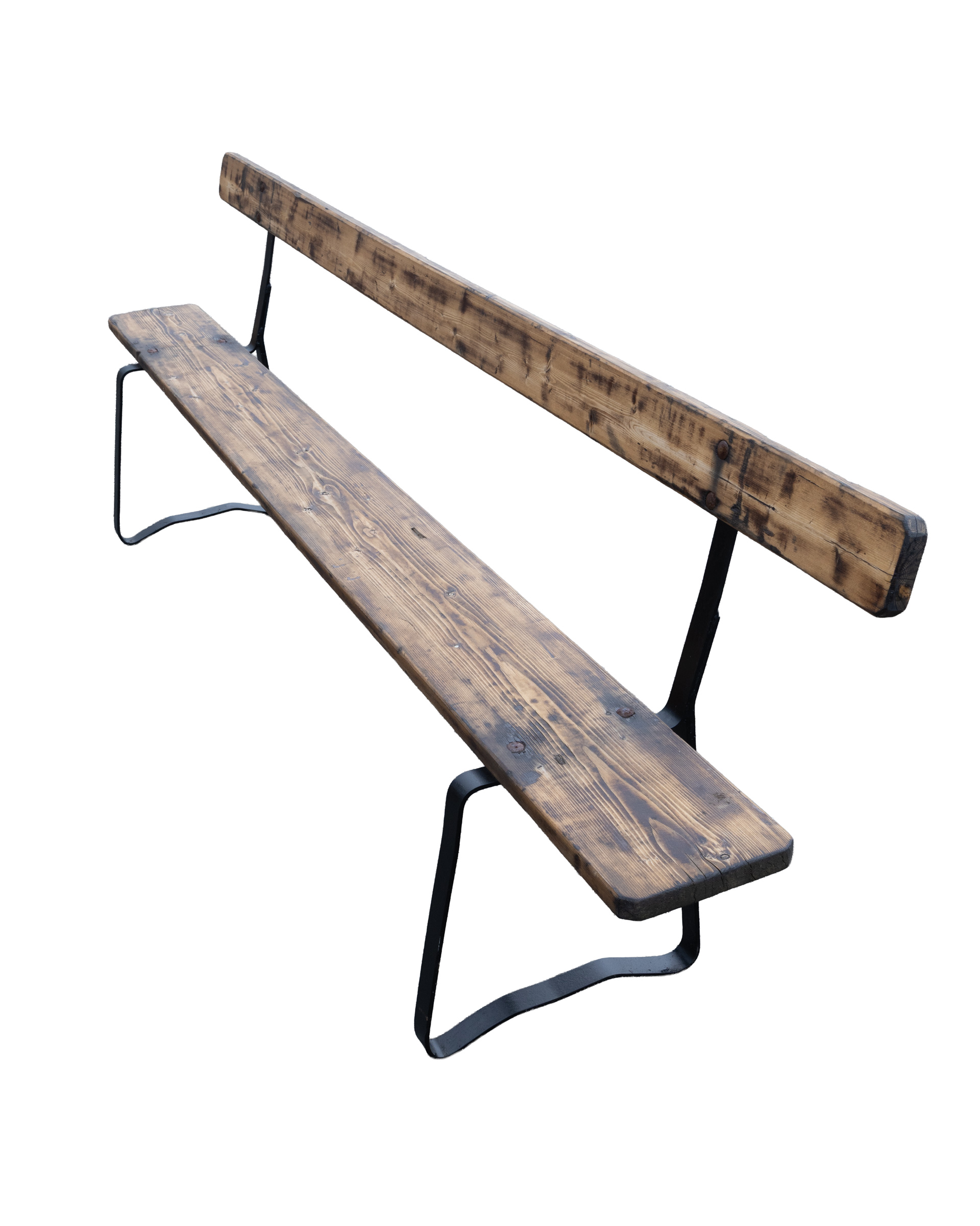 Industrial Rustic Wood Bench with Black Metal Legs and Backrest