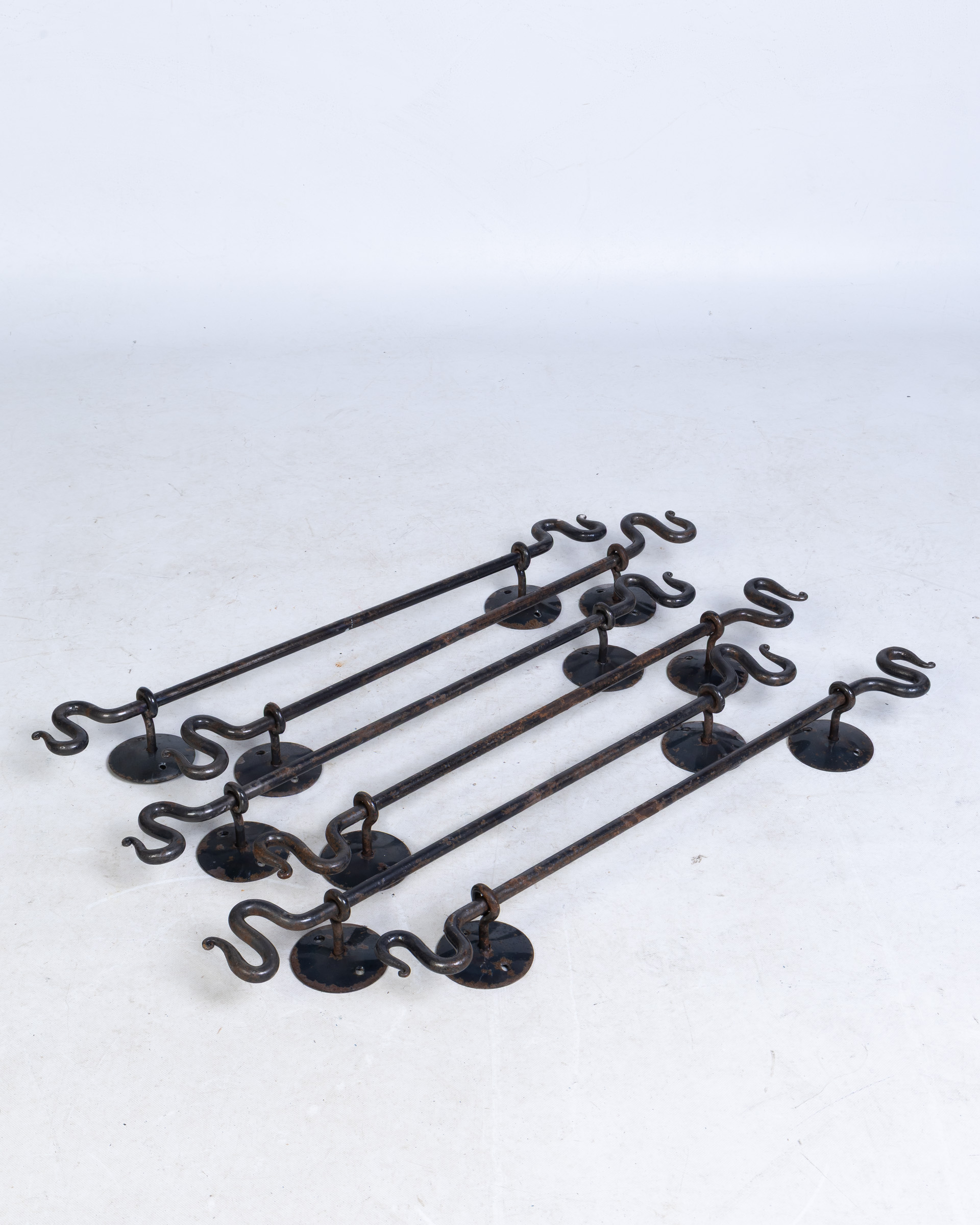 Set of Six Vintage Wrought Iron Door Handles with S-Hooks