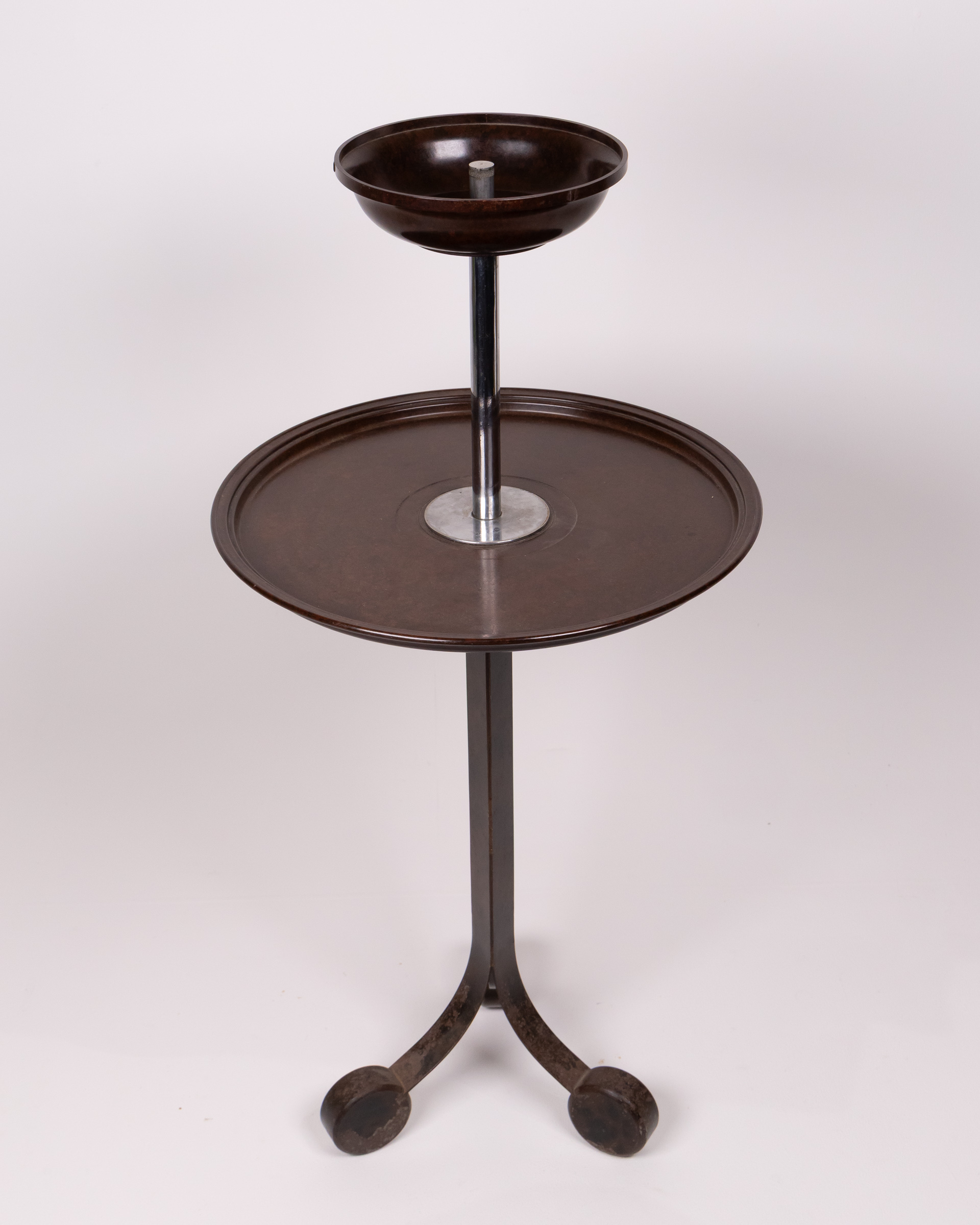Vintage Art Deco Two-Tier Side Table with Chrome Column