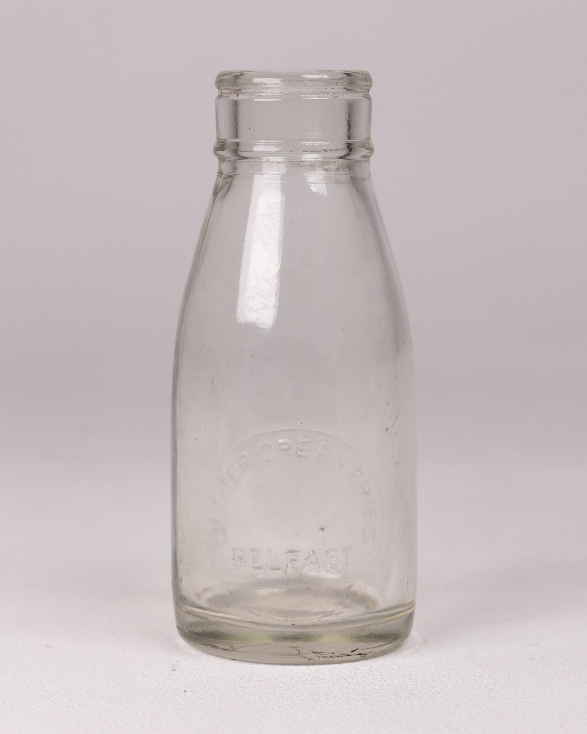 Vintage Ulster Creameries Belfast Embossed Clear Glass Milk Bottle