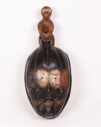 Vintage Cameroon Mboulu Tribal Wooden Mask with Three Faces & Topped with Figure