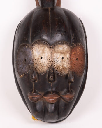 Vintage Cameroon Mboulu Tribal Wooden Mask with Three Faces & Topped with Figure