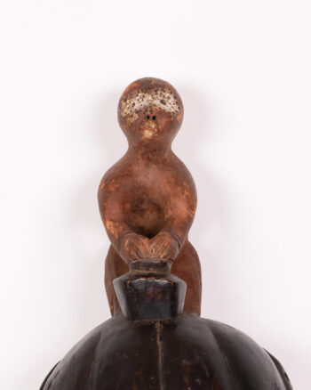 Vintage Cameroon Mboulu Tribal Wooden Mask with Three Faces & Topped with Figure