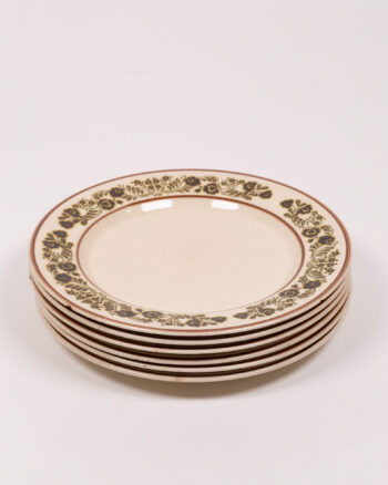 Vintage Madison Hall ‘Country Kitchen’ Ceramic Plates Set of 6, Cream Floral