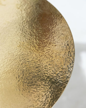 Modern Hammered Gold Metal Round Coffee Table with Dark Wood Legs