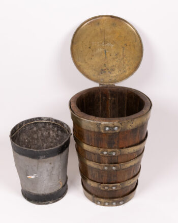 Vintage Wooden Bucket with Brass Lid Inscribed ‘P.S. Brolley 1914’