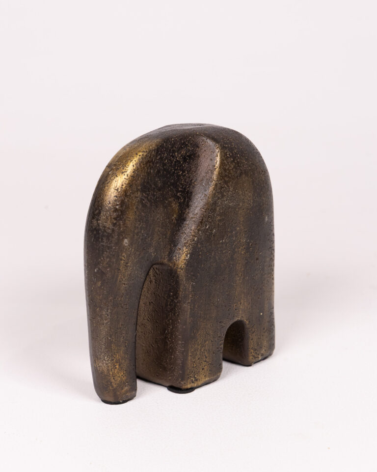 Stylised Stone Elephant Sculpture with Black & Gold Finish - Large
