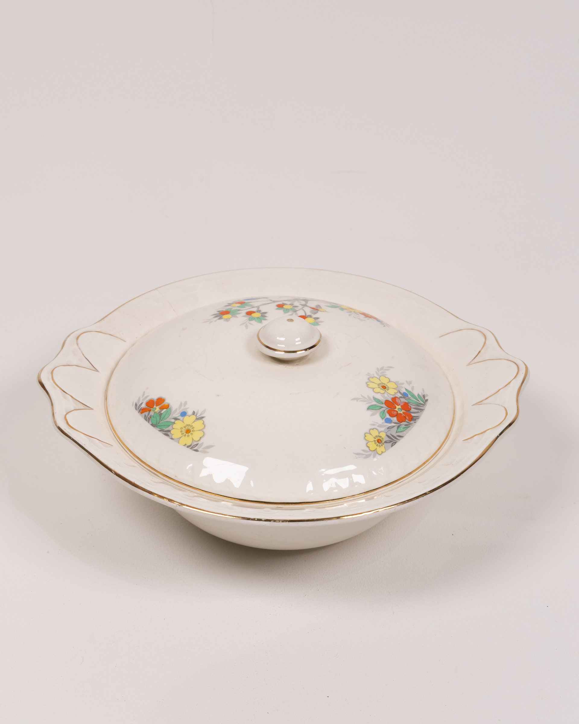 Vintage Barratts Cream Ceramic Serving Set with Floral Design & Gold Trim