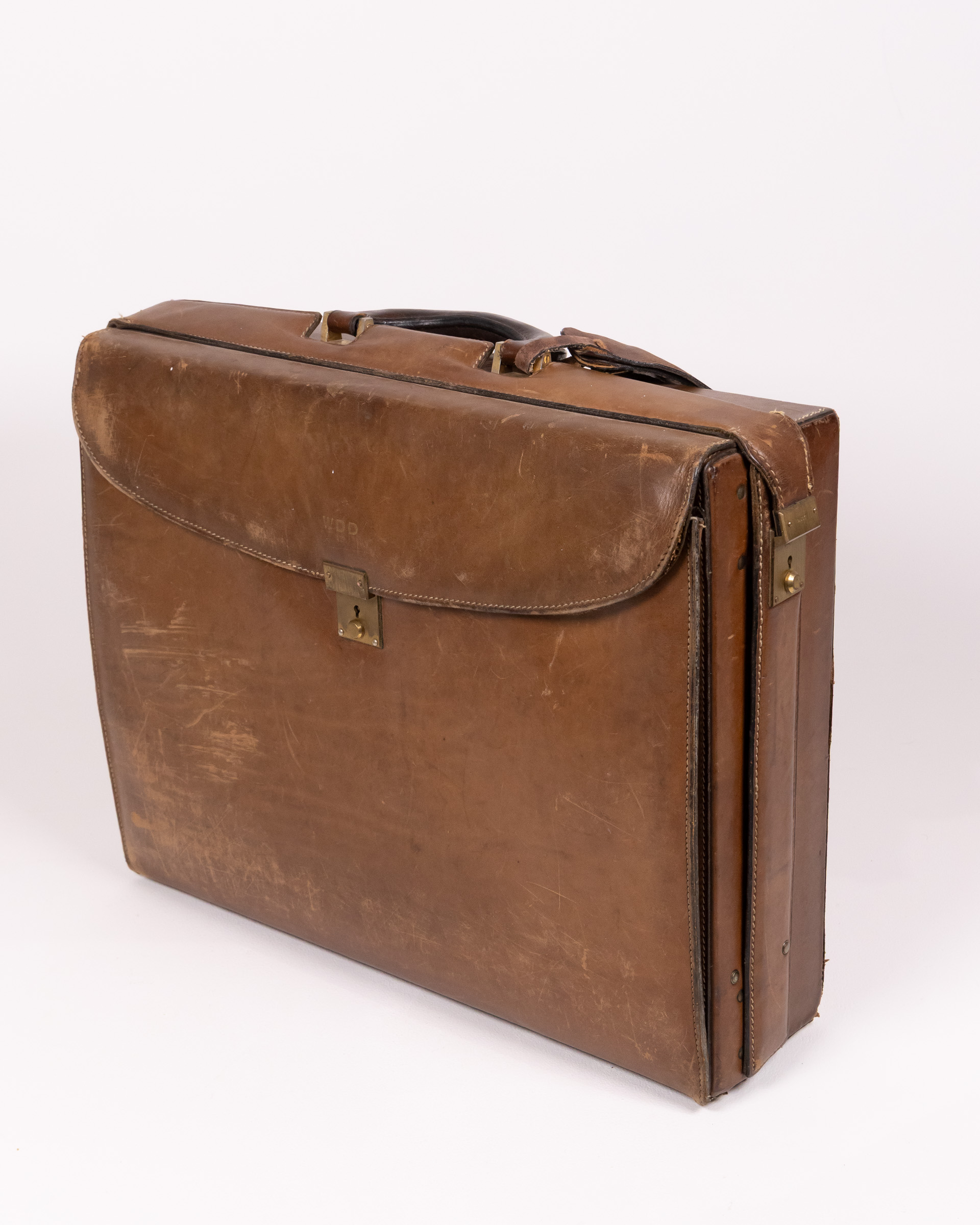 Vintage Gucci Leather Briefcase, Brown Leather with Brass Lock