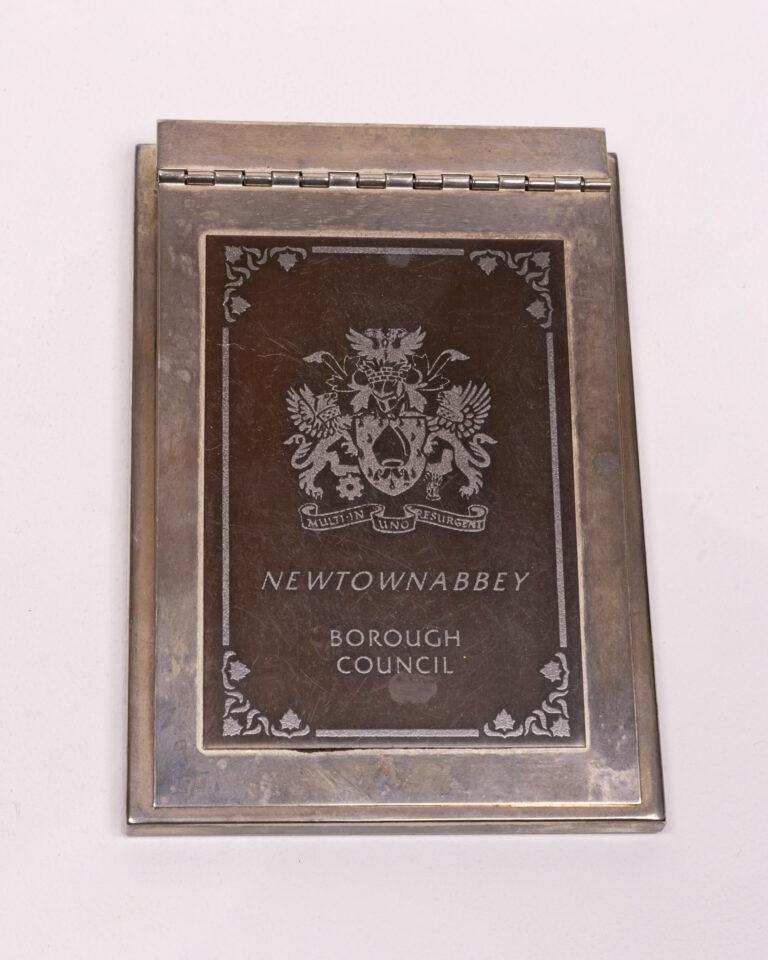 Vintage Silver Plated Note Block Holder with Newtownabbey Council Crest
