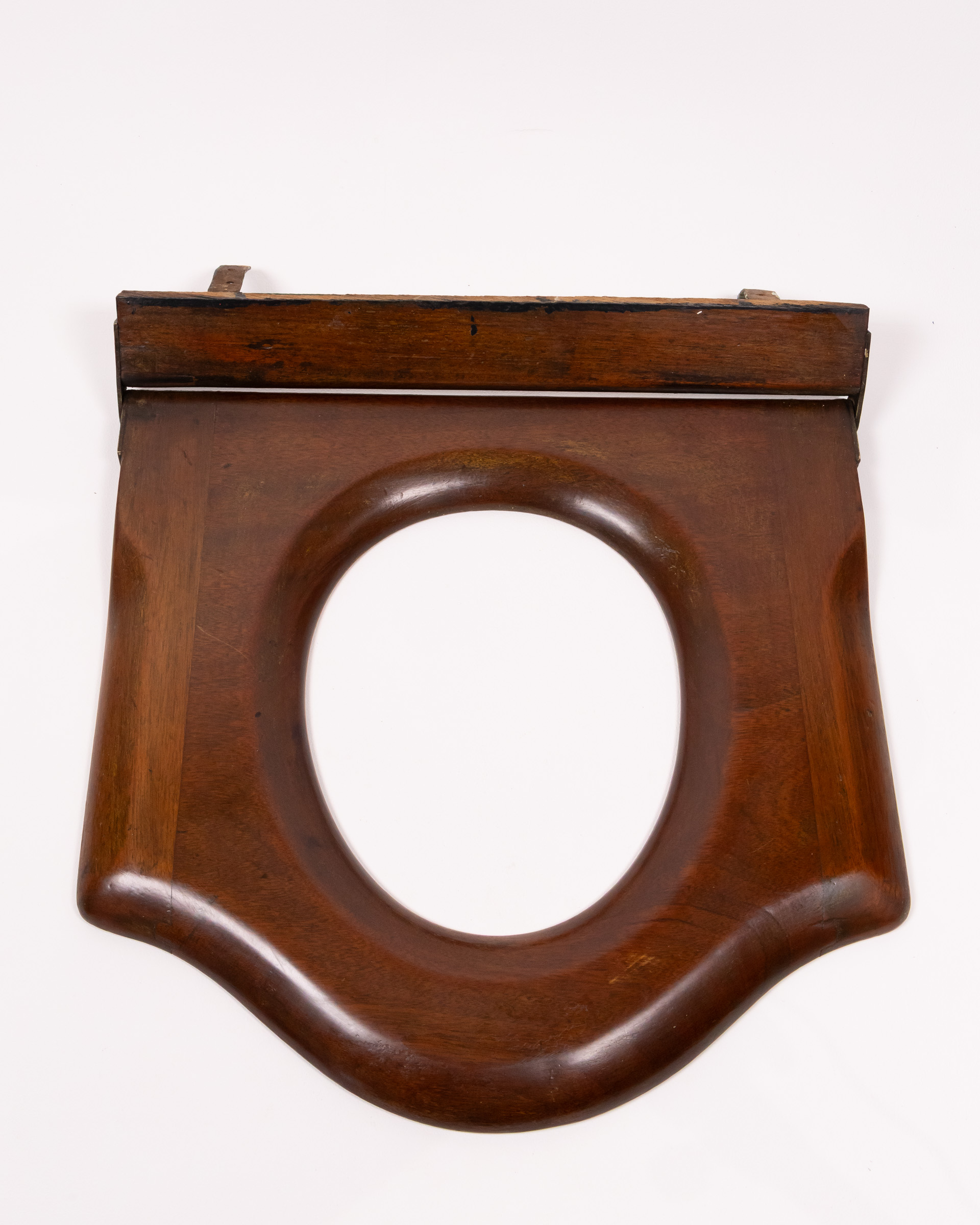Victorian Mahogany Toilet Seat Metal Hinges Antique Bathroom Hardware