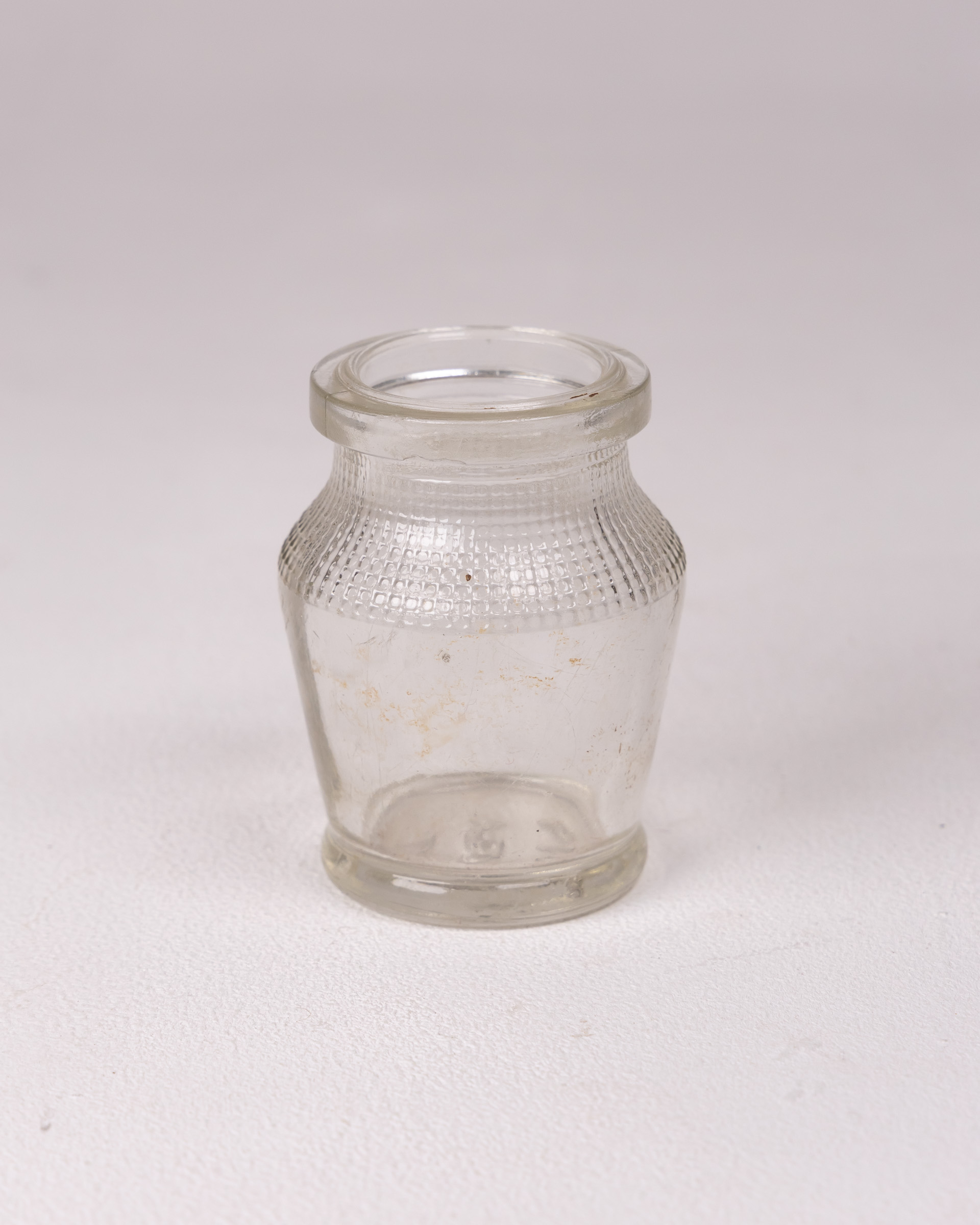 Vintage Clear Glass Small Jar with Textured Band