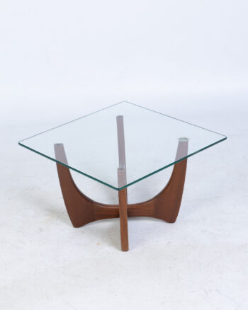 Mid-Century Modern Solid Wood Coffee Table with Square Glass Top