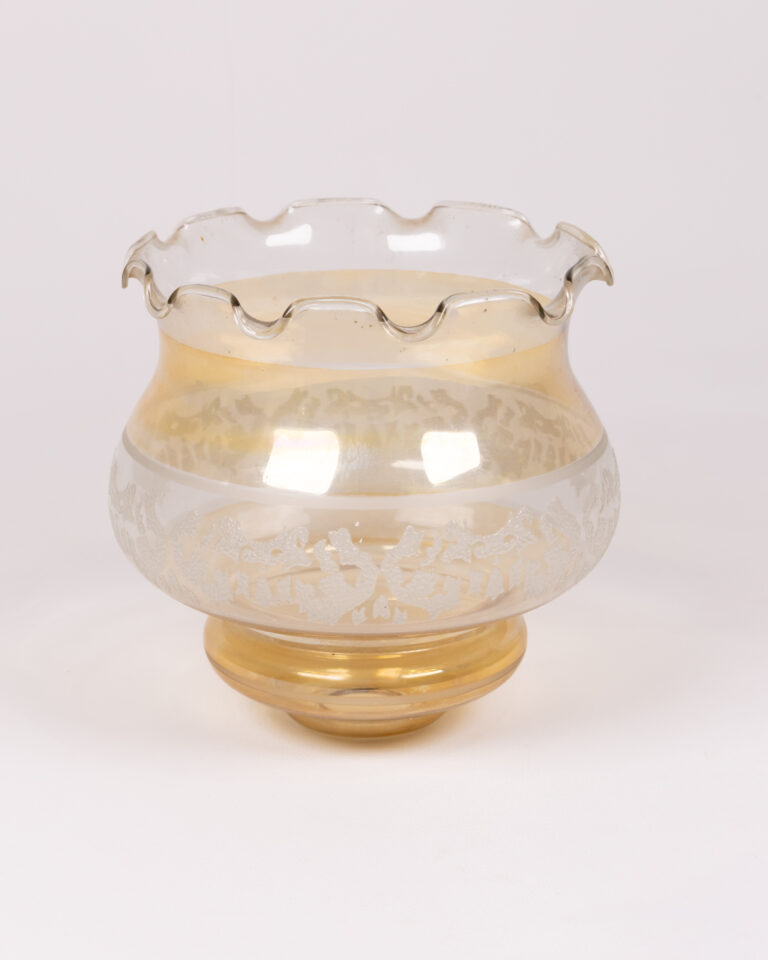 Vintage Gold Lustre Glass Lamp Shade with Ruffled Rim and Floral Etching