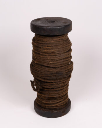 Vintage Wooden Spool with Thick Brown Cord – Rustic Industrial Decor