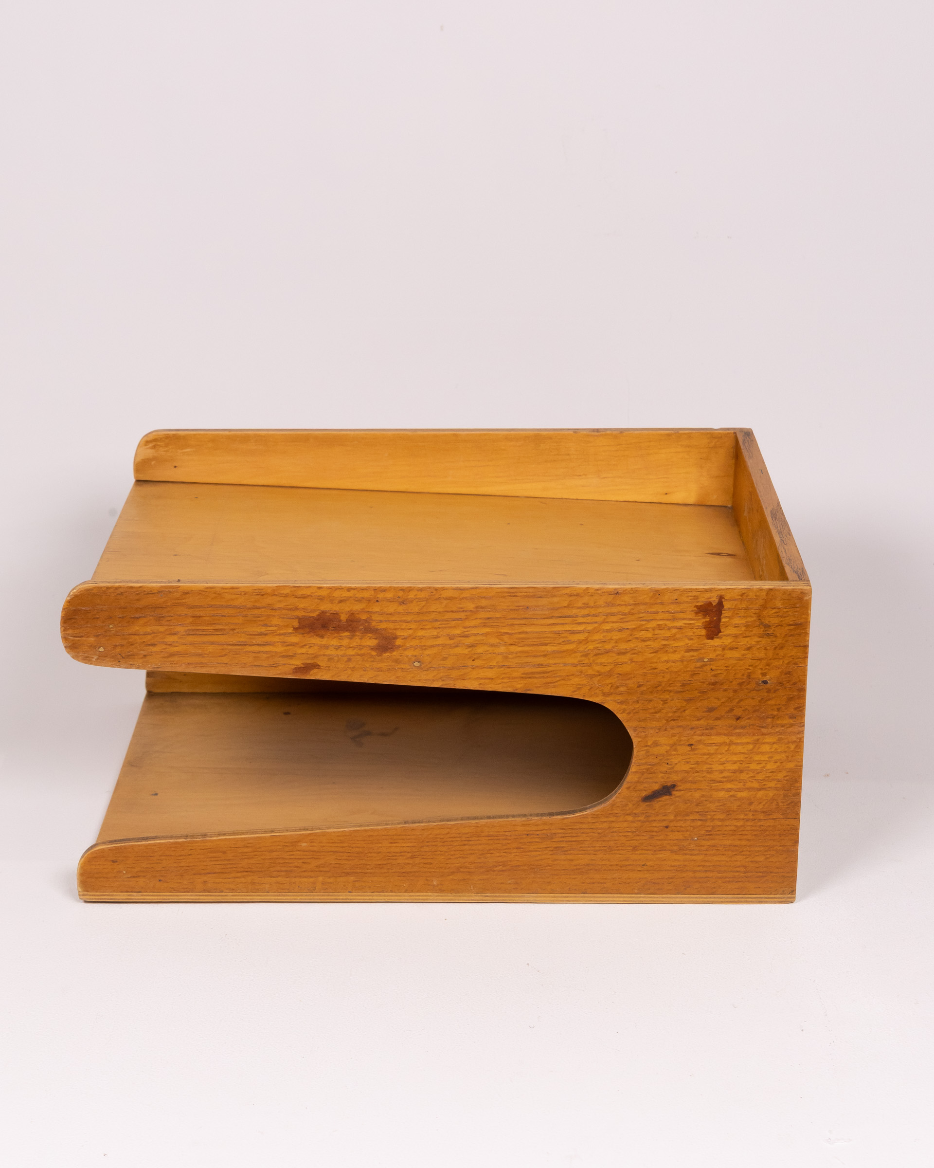 Vintage Wooden Two-Tier Desk Tidy with Art Deco Cut-Outs