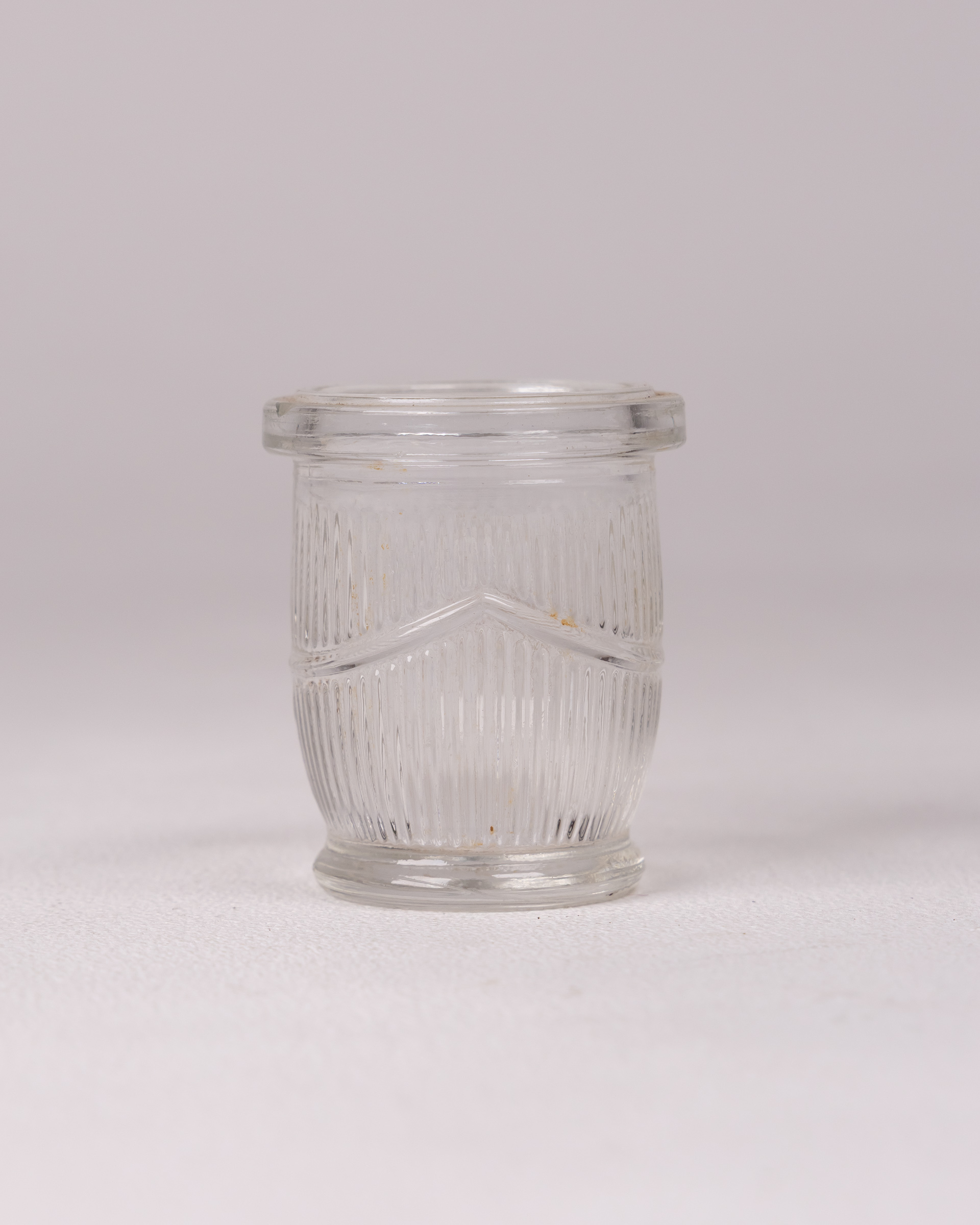 Vintage Clear Ribbed Glass Trinket Jar with Decorative Bands