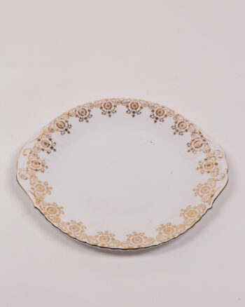 Vintage English Bone China Oval Plate with Gold Floral Pattern