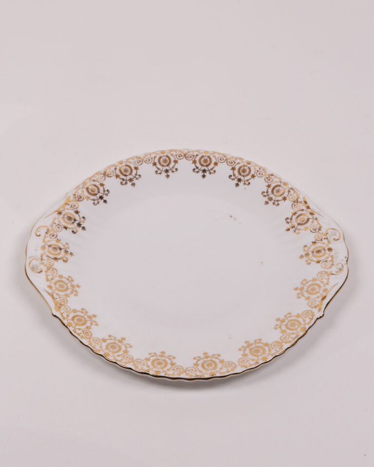 Vintage English Bone China Oval Plate with Gold Floral Pattern