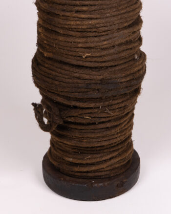 Vintage Wooden Spool with Thick Brown Cord – Rustic Industrial Decor