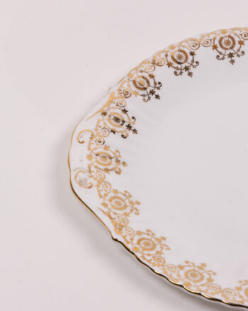 Vintage English Bone China Oval Plate with Gold Floral Pattern